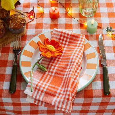 Bon Appetit Orange & White Fabric Gingham Napkins/Tea Towels - 2 Pack