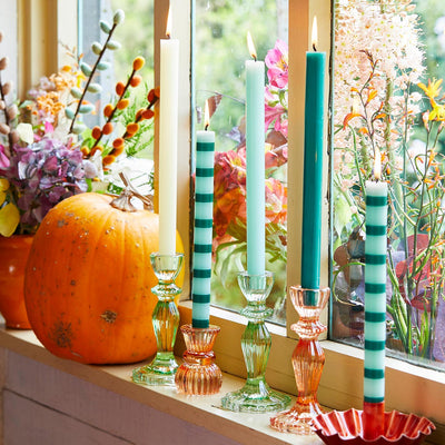 Boho Orange Glass Candle Holder, Sml