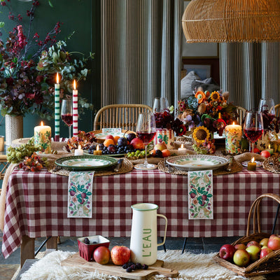 Burgundy & White Cotton XL Gingham Tablecloth - 160cm x 250cm | Autumn Decor |