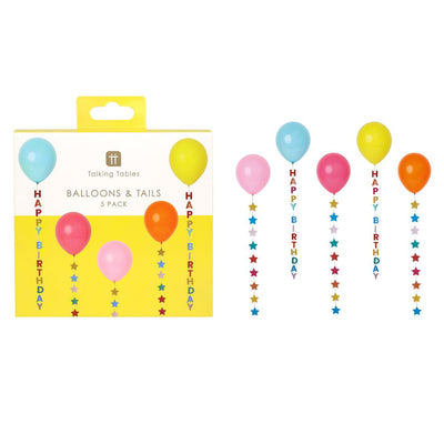 Birthday Brights Balloons With Star and Happy Birthday Tails - 5 Pack