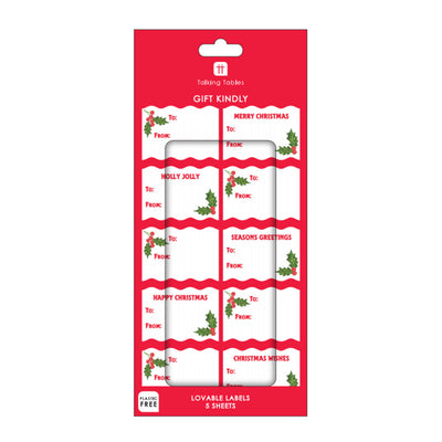 Botanical Holly Christmas Stickers - 5 Sheets - 50 Stickers