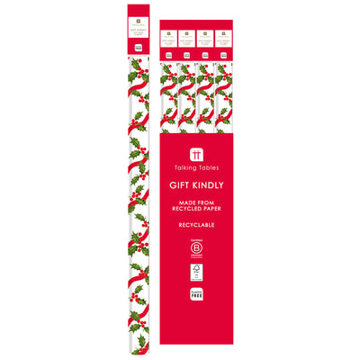 Botanical Holly Recycled Wrapping Paper - 3m