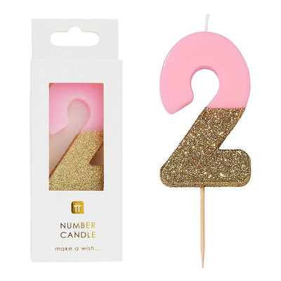 Pink Glitter Number Candle - 2