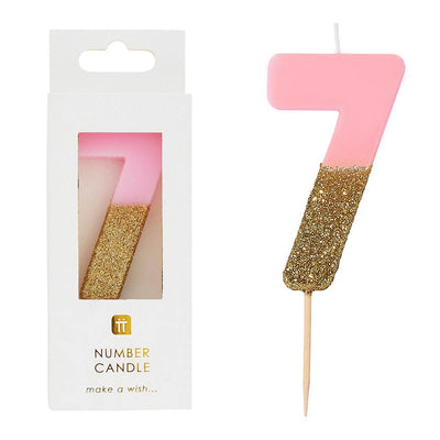 Pink Glitter Number Candle - 7