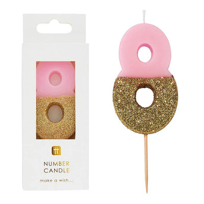 Pink Glitter Number Candle - 8