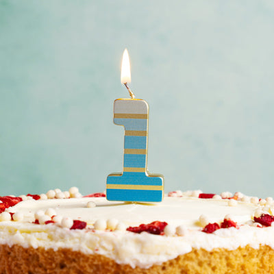 Blue & Gold Number Candle - 1 | Cake Candless |
