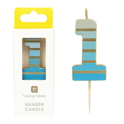 Blue & Gold Number Candle - 1 | Cake Candless |