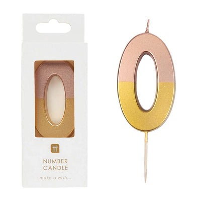 Rose Gold Dipped Number Candle - 0