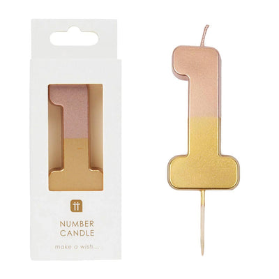 Rose Gold Dipped Number Candle - 1