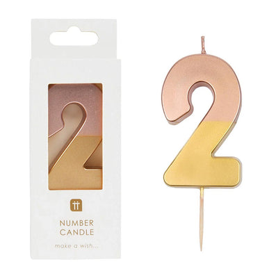 Rose Gold Dipped Number Candle - 2