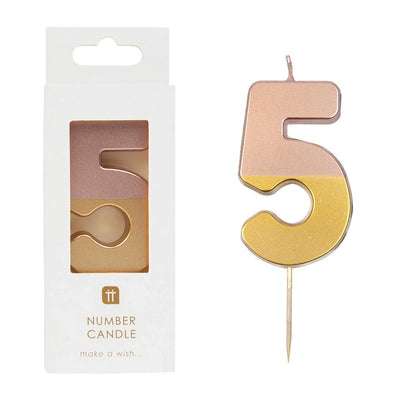 Rose Gold Dipped Number Candle - 5