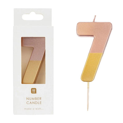 Rose Gold Dipped Number Candle - 7