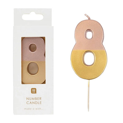 Rose Gold Dipped Number Candle - 8