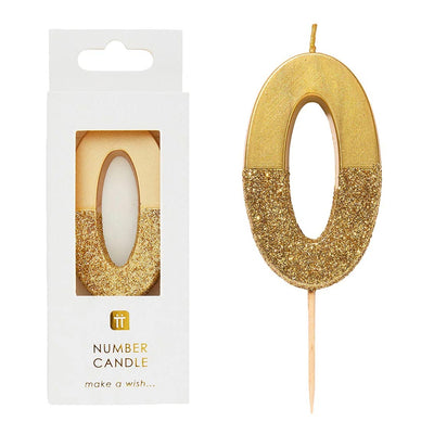 Gold Glitter Number Candle - 0