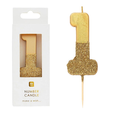 Gold Glitter Number Candle - 1