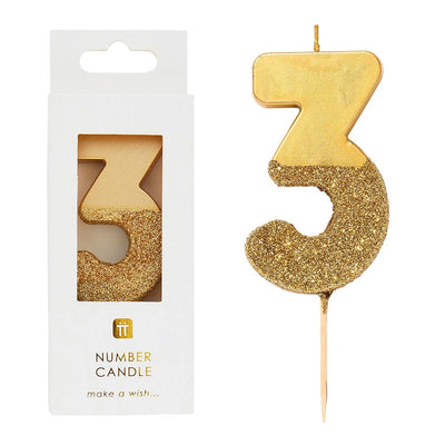 Gold Glitter Number Candle - 3