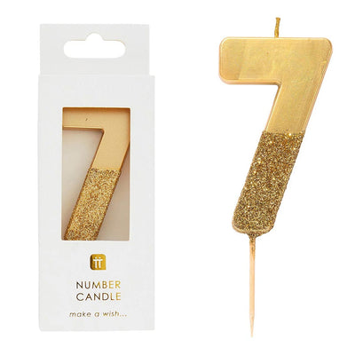 Gold Glitter Number Candle - 7