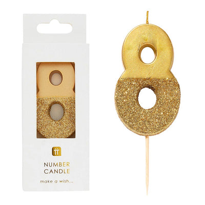 Gold Glitter Number Candle - 8