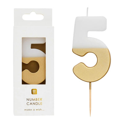 White & Gold Number Candle - 5