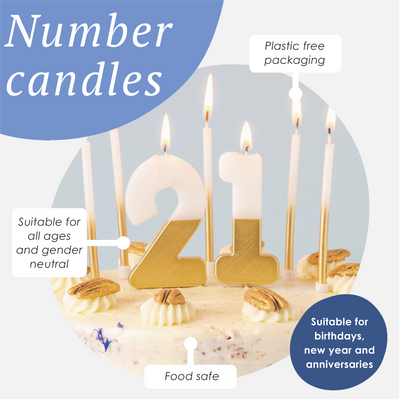 Gold & White Birthday Number Candles Starter Set - 0-9