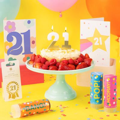 White & Gold Milestone Candle - 21 | Cake Candless |