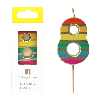 Rainbow Number Candle - 8 | Pride Party Decor |