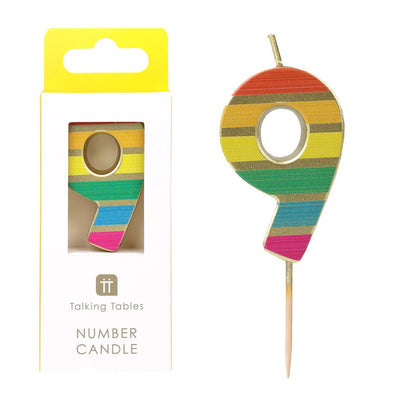 Rainbow Number Candle - 9 | Pride Party Decor |