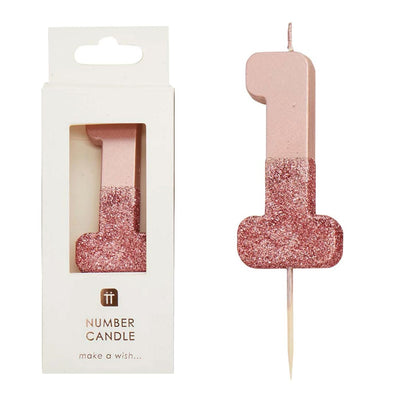 Rose Gold Glitter Number Candle - 1