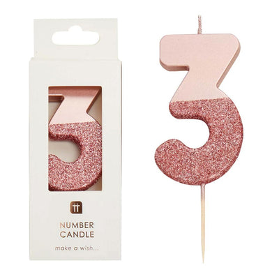 Rose Gold Glitter Number Candle - 3