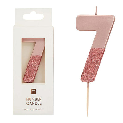 Rose Gold Glitter Number Candle - 7