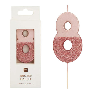 Rose Gold Glitter Number Candle - 8