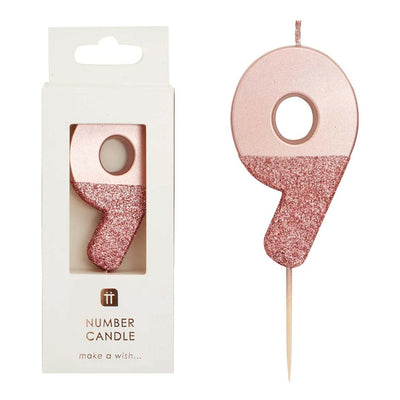 Rose Gold Glitter Number Candle - 9