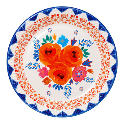Blue and Orange Floral Boho Party Plates - Pack of 10