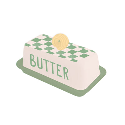Green Check Butter Dish