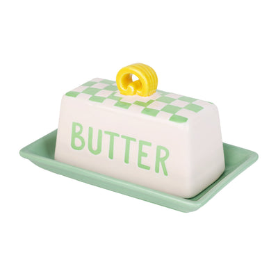 Green Check Butter Dish
