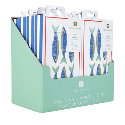 Sardine Fish Long Lunch Paper Napkins - 16 Pack | Summer Dinner Napkins |
