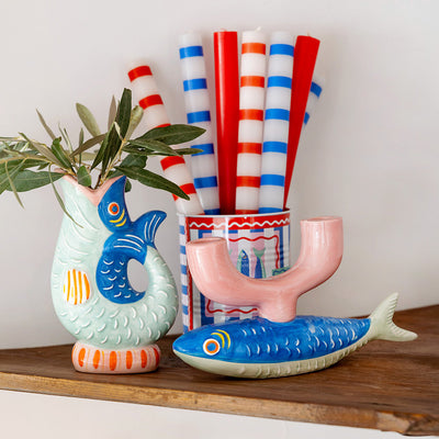 Hand-Painted Fish Ceramic Vase - 17cm | Home Decor |