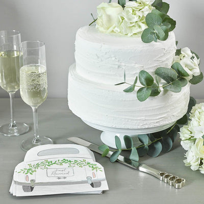 Botanical Bride 'Just Married' Car Shaped Paper Napkins - 16 Pack