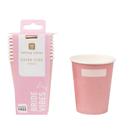 Bride Pink Paper Cups - 8 Pack | Hen Party Supplies |