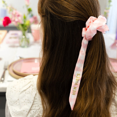 Pink Gingham Hair Scrunchies - 5 Pack | Hen Party Supplies |