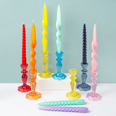 Boho Glass Candle Holder Starter Set, Cool Colours | Summer Decor Gifts |