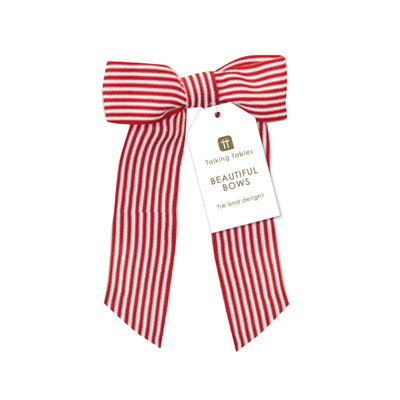 Candy Christmas Red & White Stripe Velvet Bow