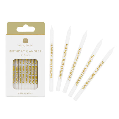 White & Gold Birthday Candles - 24 Pack | Cake Candless |