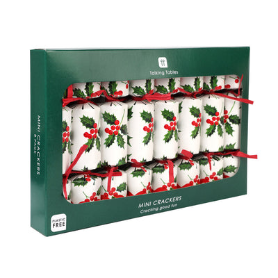 Botanical Holly White Mini Christmas Crackers - 8 Pack