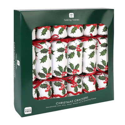 Botanical Holly White Christmas Crackers - 6 Pack