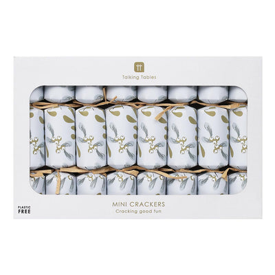 Botanical Mistletoe White Mini Christmas Crackers - 8 Pack