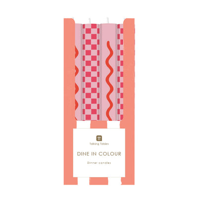 Check / Wave Straight Dinner Candles - 25 Unit Mixed Display | Summer Decor |