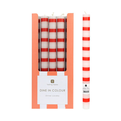 Red & White Stripe Dinner Candles - POS Unit