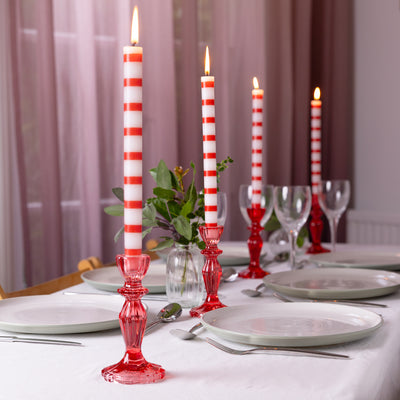 Red & White Stripe Taper Dinner Candles - POS Unit