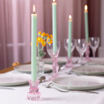 Sage Green Straight Dinner Candles - Display | Outdoor Dining Decor |